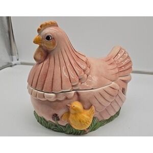 Ceramic Mother Hen Chicken VTG Cookie Jar Baby Chicks Plays Music Cottage Core